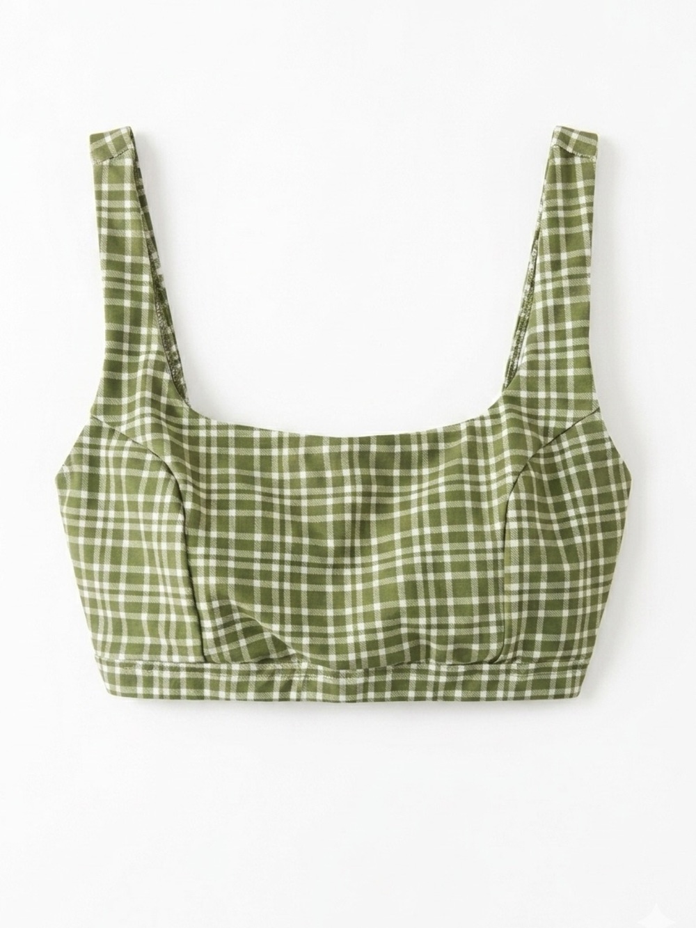 Lime Ricki Olive Green Plaid Square-Neck Bikini Top